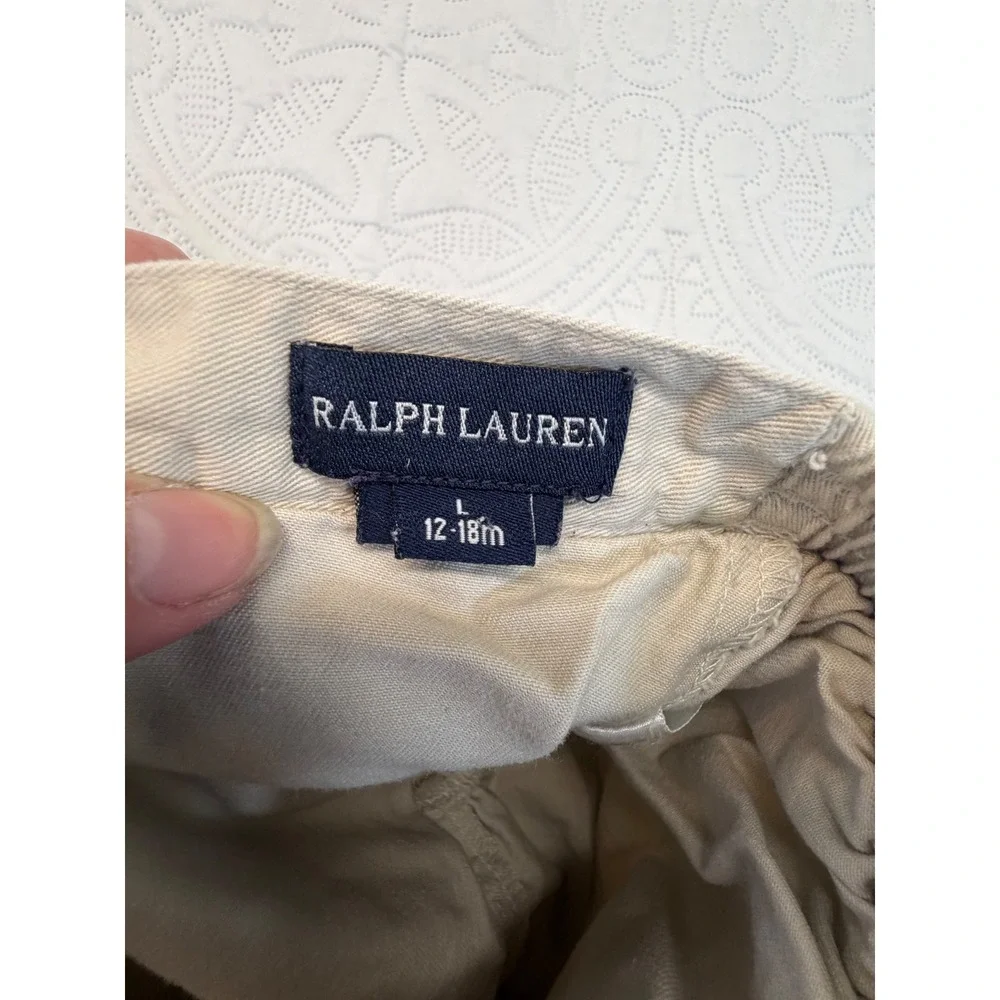 Ralph Lauren Baby Girls Tan Cotton Twill Skort with Navy Pony 12-18M